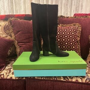 Kate Spade Black Suede Knee-High Boots Size 8